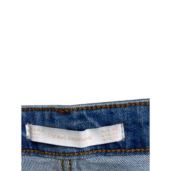 Zara Trafaluc Jeans Womens Size 6 Embroidered Floral Distressed Blue Denim - Picture 11 of 12